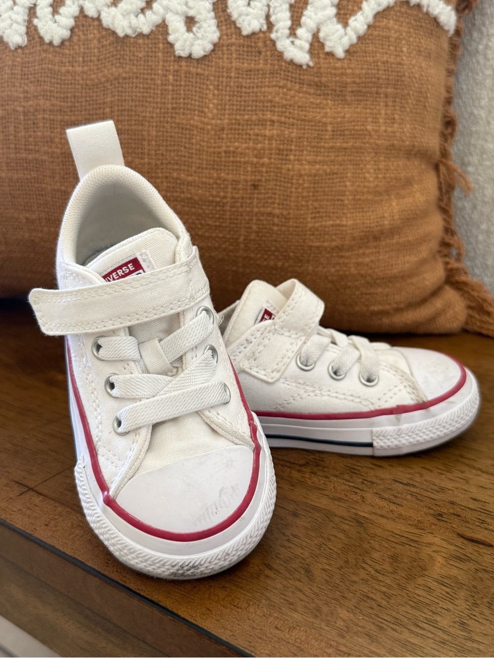 Converse Kids' White Low Top Sneakers with Red Trim